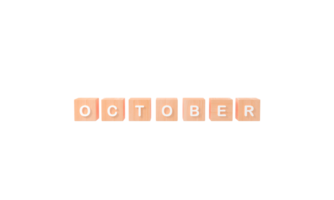 Minimal word October wooden cubes 3d rendering. PNG