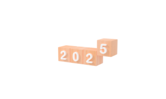 3D rendering of Business goals Year 2025 concept. Happy new year wooden cubes 2025. PNG