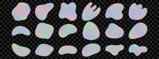 Holographic simple abstract freeform shapes collection. Doodle design elements. vector