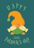 Vector illustration of Happy Saint Patrick s Day type with leprechaun