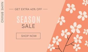 Creative season sale banner in trendy peach fuzz color with discount text vector