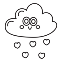 Cartoon cloud and heart shaped rain line icon. png