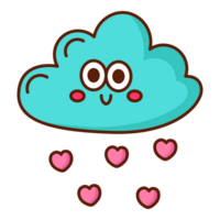 Cartoon cloud and heart shaped rain icon. png