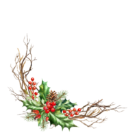 vattenfärg illustration av en ny år sammansättning av gran grenar, järnek, rönn, kvistar. hand dragen till dekorera kort, ramar, annonser, lägger märke till, etc. png