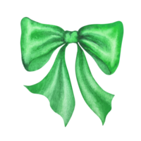 Watercolor illustration of a green bow.Hand drawn green satin holiday bow. Decor for New Year, Birthday, etc. png