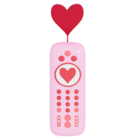 Valentine's movie night remote control with heart-shaped on transparent background, 3D rendering png