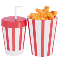 Valentine's movie night Cheese popcorn with drink on transparent background, 3D rendering png