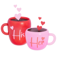 Valentine's movie night Couple's Mug his and her on transparent background, 3D rendering png