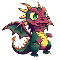 Cute cartoon green purple baby dragon character isolated illustration symbol year of dragon 2024 png