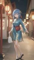 ai generado linda anime niña personaje vistiendo chino cheongsam zansae qipao mandarín vestido para visual novela festival antecedentes foto