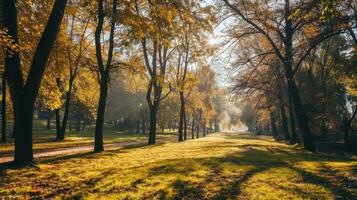 AI generated Panorama of an amazing autumn park landscape photo