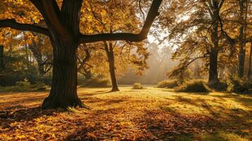 AI generated Panorama of an amazing autumn park landscape photo