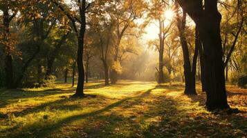 AI generated Panorama of an amazing autumn park landscape photo