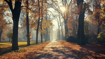 AI generated Panorama of an amazing autumn park landscape photo