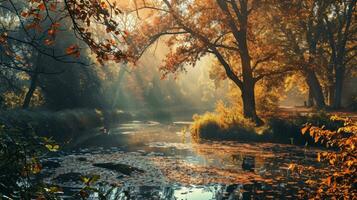 ai generado panorama de un increíble otoño escénico con lago paisaje foto