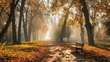 AI generated Panorama of an amazing autumn park landscape photo