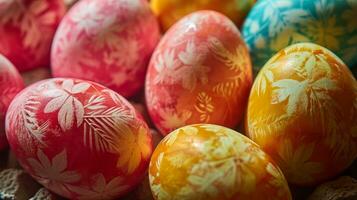 AI generated Brightly colored Easter eggs. Happy Easter concept. photo