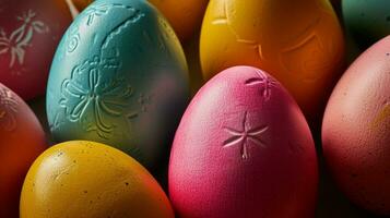 ai generado brillantemente de colores Pascua de Resurrección huevos. contento Pascua de Resurrección concepto. foto