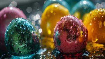 AI generated Brightly colored Easter eggs. Happy Easter concept. photo