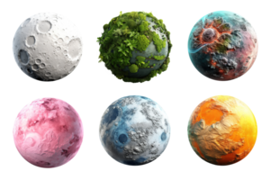 AI generated Generative AI, PNG set of 6 different beautiful planets