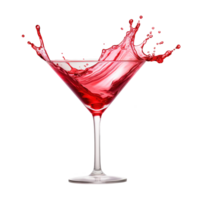 ai genererad generativ ai, png röd Martini cocktail i glas med stänk och droppar