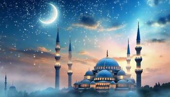 AI generated Ramadan Kareem background, mosque in Istanbul, Turkey photo