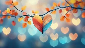 AI generated love icon leaf and bokeh background photo