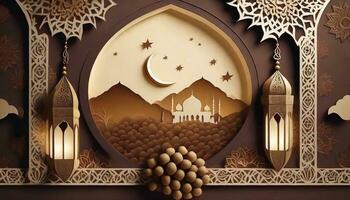 AI generated Ramadan background paper cut style. photo