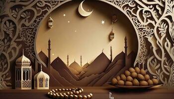 AI generated Ramadan background paper cut style. photo