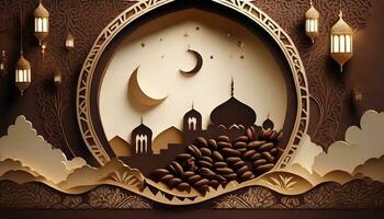 AI generated Ramadan background paper cut style. photo