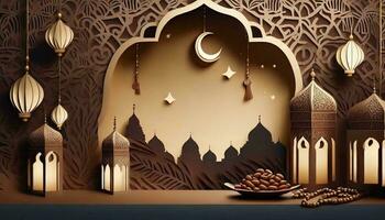 AI generated Ramadan background paper cut style. photo