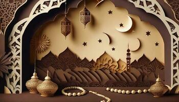 AI generated Ramadan background paper cut style. photo