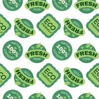 Seamless pattern with vegetarian labels. Wrapping paper for eco-friendly products. Healthy eating concept vector