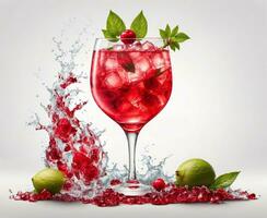 AI generated Cocktail with cherry, lime and ice on a gray background photo