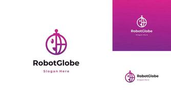 global robot tecnología icono, circuito pastilla concepto para futuro mundo, robot cabeza con tierra logo vector