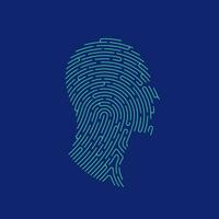 concept of biometrics or digital forensics, graphic of fingerprint combined with man face created with editable path vector
