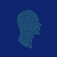 concept of biometrics or digital forensics, graphic of fingerprint combined with man face created with editable path vector