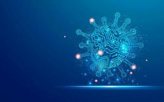 concept of synthetic virolog or artificial virus, graphic of virus cell combined with electronic pattern vector