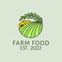 Farm logo. Template with farm landscape. Vector illustration.