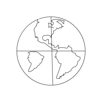 continuous single line earth globe world map outline vector art drawing and world earth day simple design