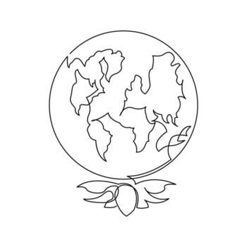 continuous single line earth globe world map outline vector art drawing and world earth day simple design