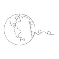 continuous single line earth globe world map outline vector art drawing and world earth day simple design