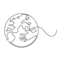 continuous single line earth globe world map outline vector art drawing and world earth day simple design