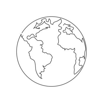 continuous single line earth globe world map outline vector art drawing and world earth day simple design