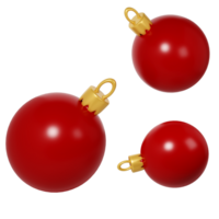 3d representación Tres rojo Navidad pelotas icono. realista esferas para invierno vacaciones. juguete para abeto árbol. ilustración para web diseño, saludo tarjeta, invitación png