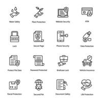 Cyber Protection Line Vector Icons Set