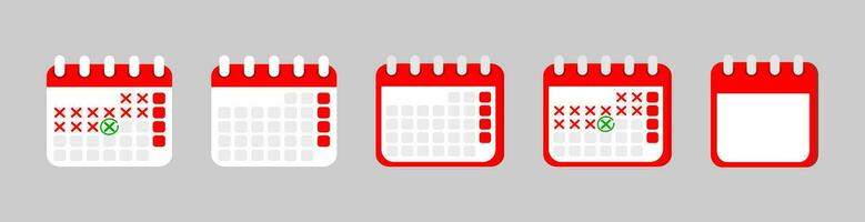 Calendar flat icon collection set with the circle or cross mark and blank space for month name and date number vector