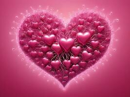 AI generated Digital Love Neural Network Created Hearts on Pink for Valentine's Designs photo
