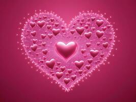 ai generado San Valentín día amor ai prestados brillante corazones en rosado fondo foto