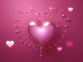 AI generated Valentine's Day Love AI Rendered Glowing Hearts on Pink Backdrop photo